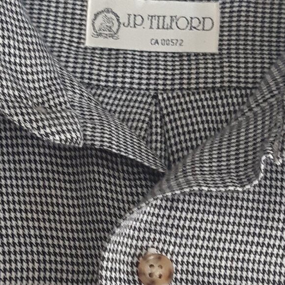 J.P. Tilford SZ M Black & White Woven Houndstooth Men's Cotton Button Up Shirt - Picture 7 of 13